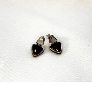 Vintage Onyx & Mother of Pearl Dangle Earrings